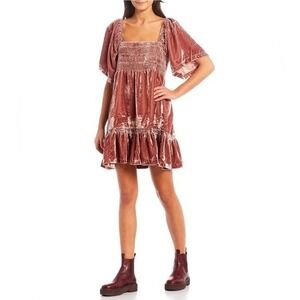 FREE PEOPLE | Easy To Love Mini Dress in Dried Currant XL NWT$168 Babydoll Style